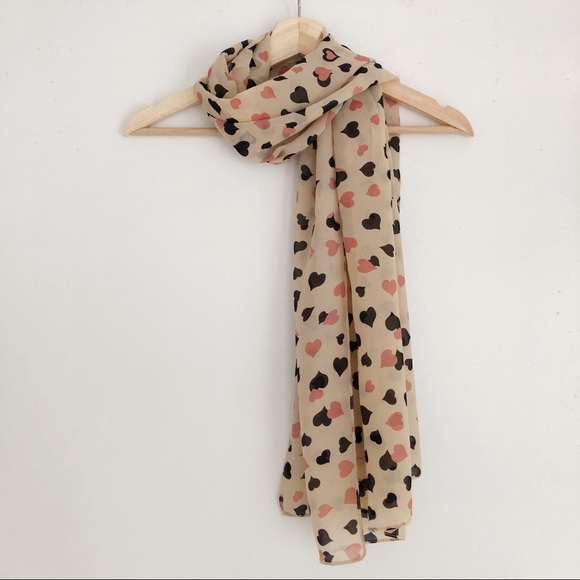 NWOT Flowy Black Orange Tan Heart Scarf - Picture 4 of 10